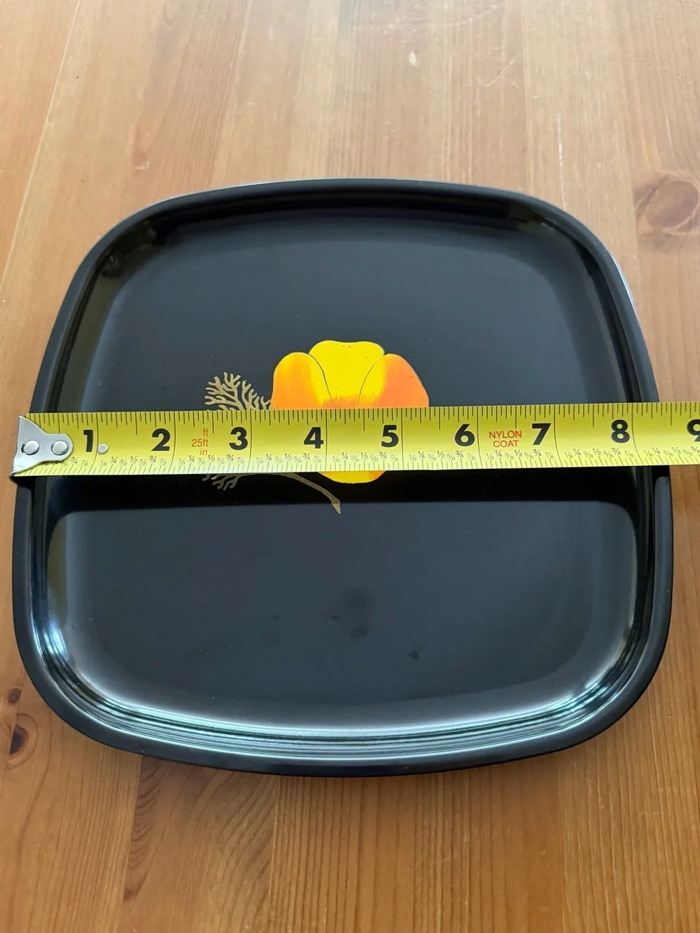 Couroc Black Square Tray with Orange Poppy Inlay